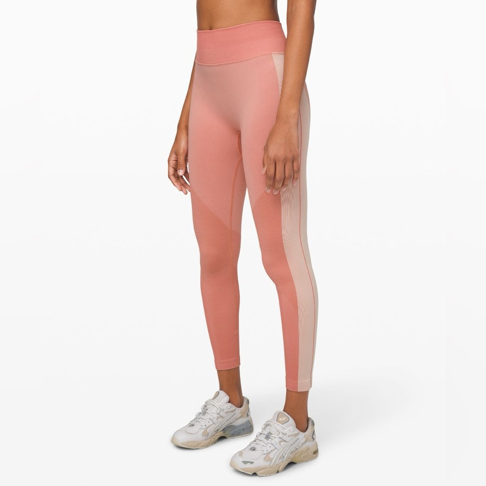 Lululemon Ebb to Train Tight Abstract Colorblock Copper Clay Angel Wing Pink